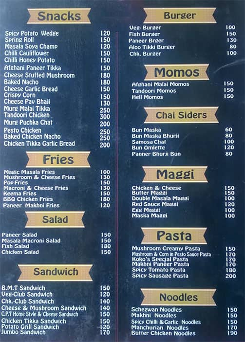 Menu of Dock Cafe & Bar, Model Town, Patiala