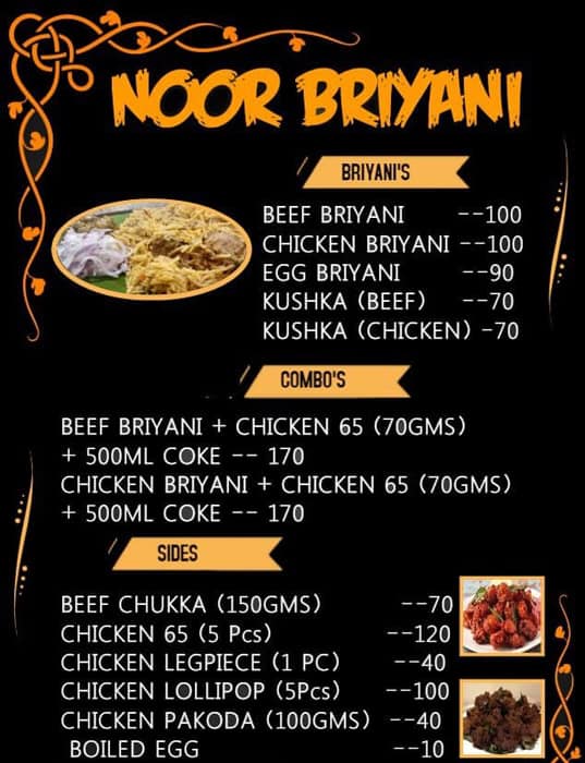 Menu of Noor Biryani, Poonamalle, Chennai