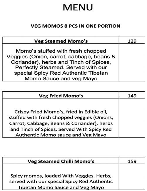 Menu of Tibetan Delicacy, Kandivali East, Mumbai