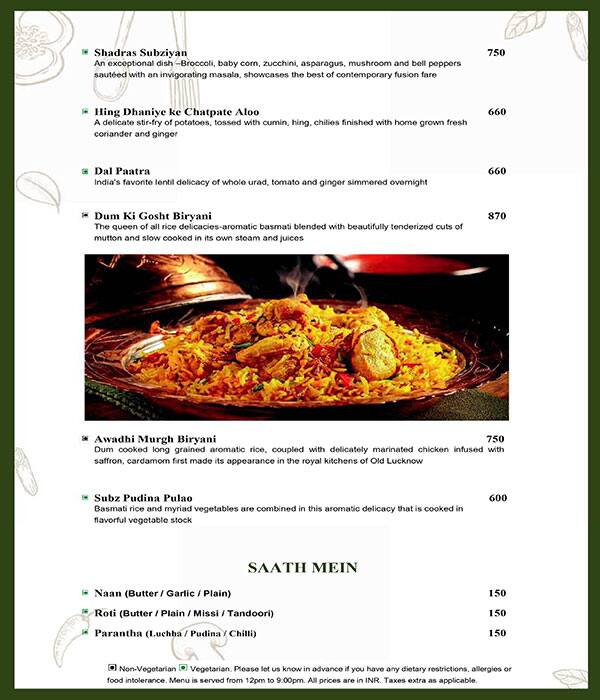 Menu at Paatra Jaypee Vasant Continental, New Delhi