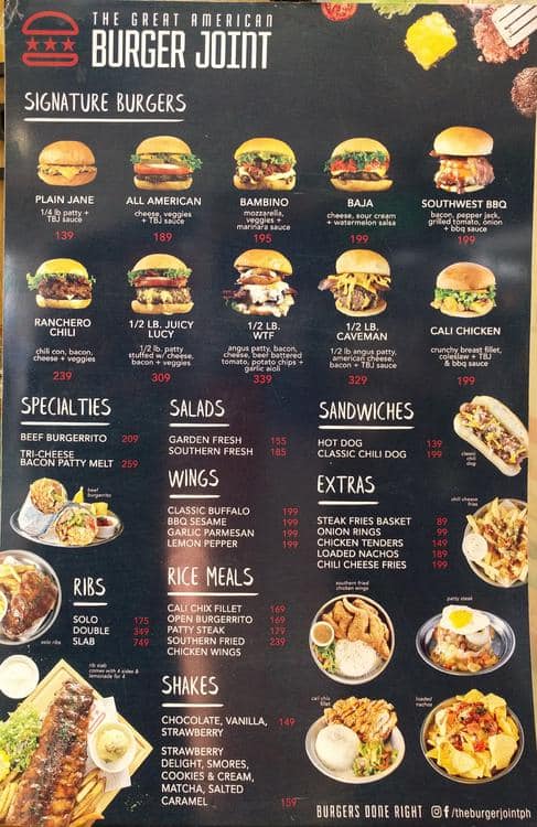 Menu at The Great American Burger Joint restaurant, Pasig