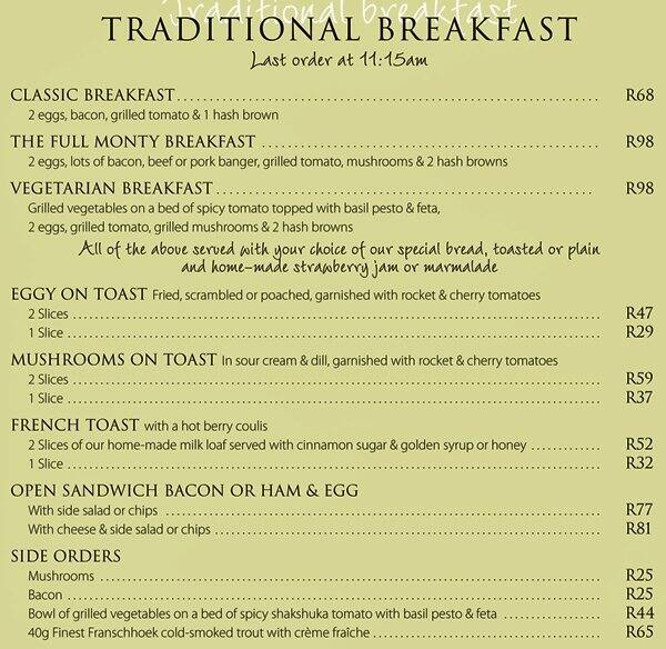 Kirstenbosch Tea Room Restaurant Menu Zomato SA