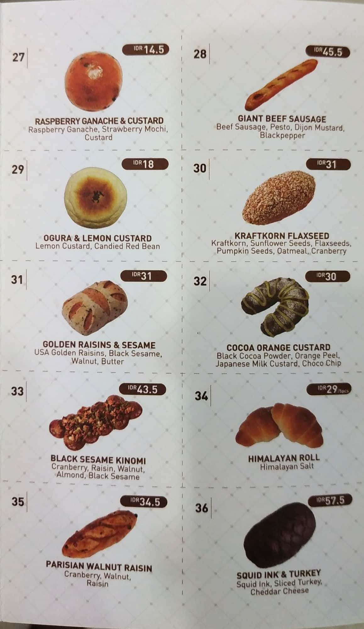 Menu at Francis Artisan Bakery, Jakarta, Grand Indonesia