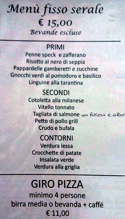 Menu at Mari & Monti restaurant, Milan, Via Cola di Rienzo
