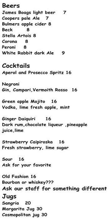 Bar Racuda menu