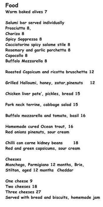 Bar Racuda menu