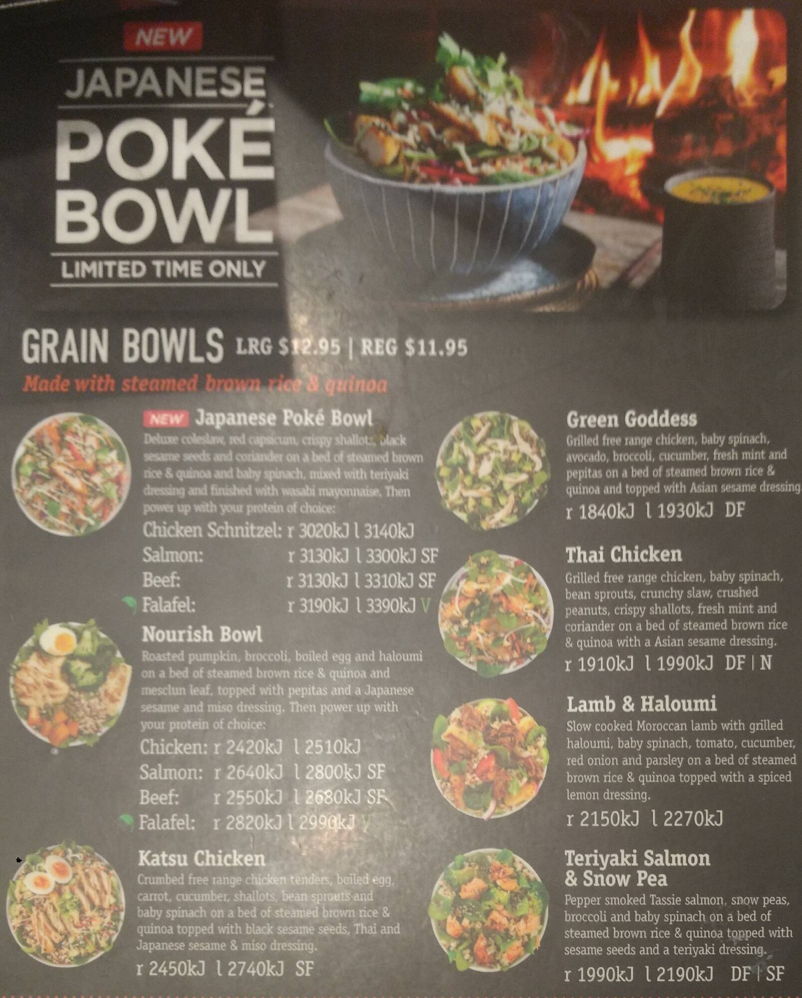 Menu at Sumo Salad fast food, Brisbane City, Myer Centre