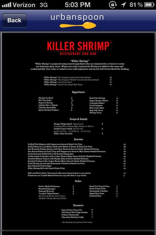 Killer Shrimp Menu, Menu for Killer Shrimp, Marina Del Rey