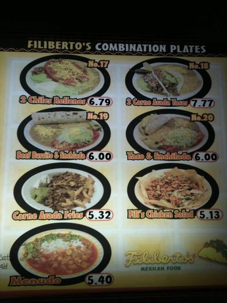 Menu at Filibertos restaurant Sierra Vista Menu at Filibertos restaurant Sierra Vista