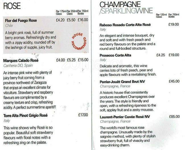 The Comedy Store menu