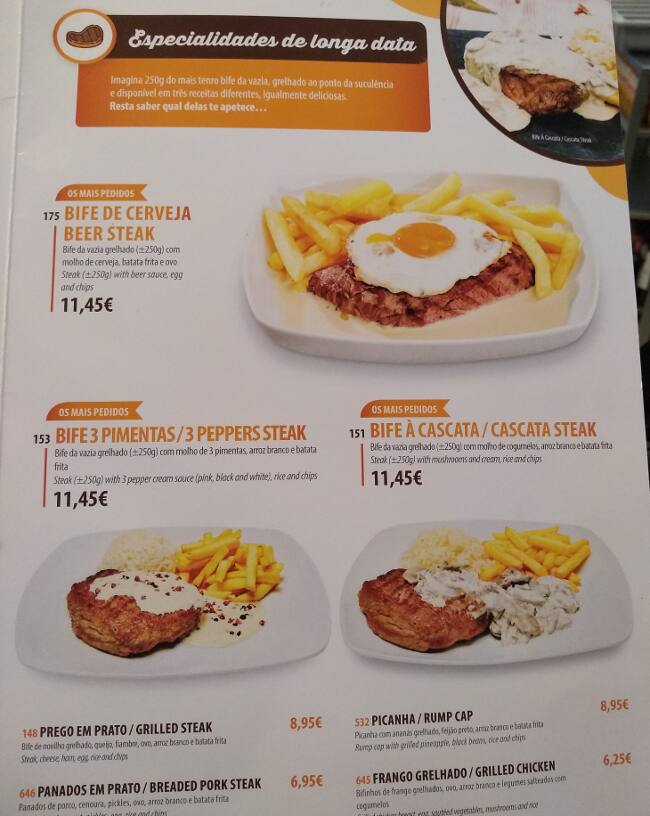 A Cascata, Senhora da Hora Menu