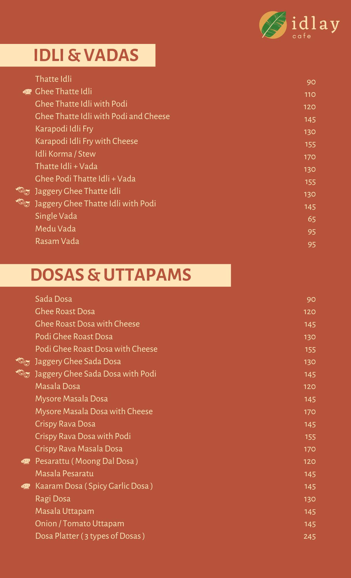 Menu of Idlay Cafe, Chakala, Mumbai