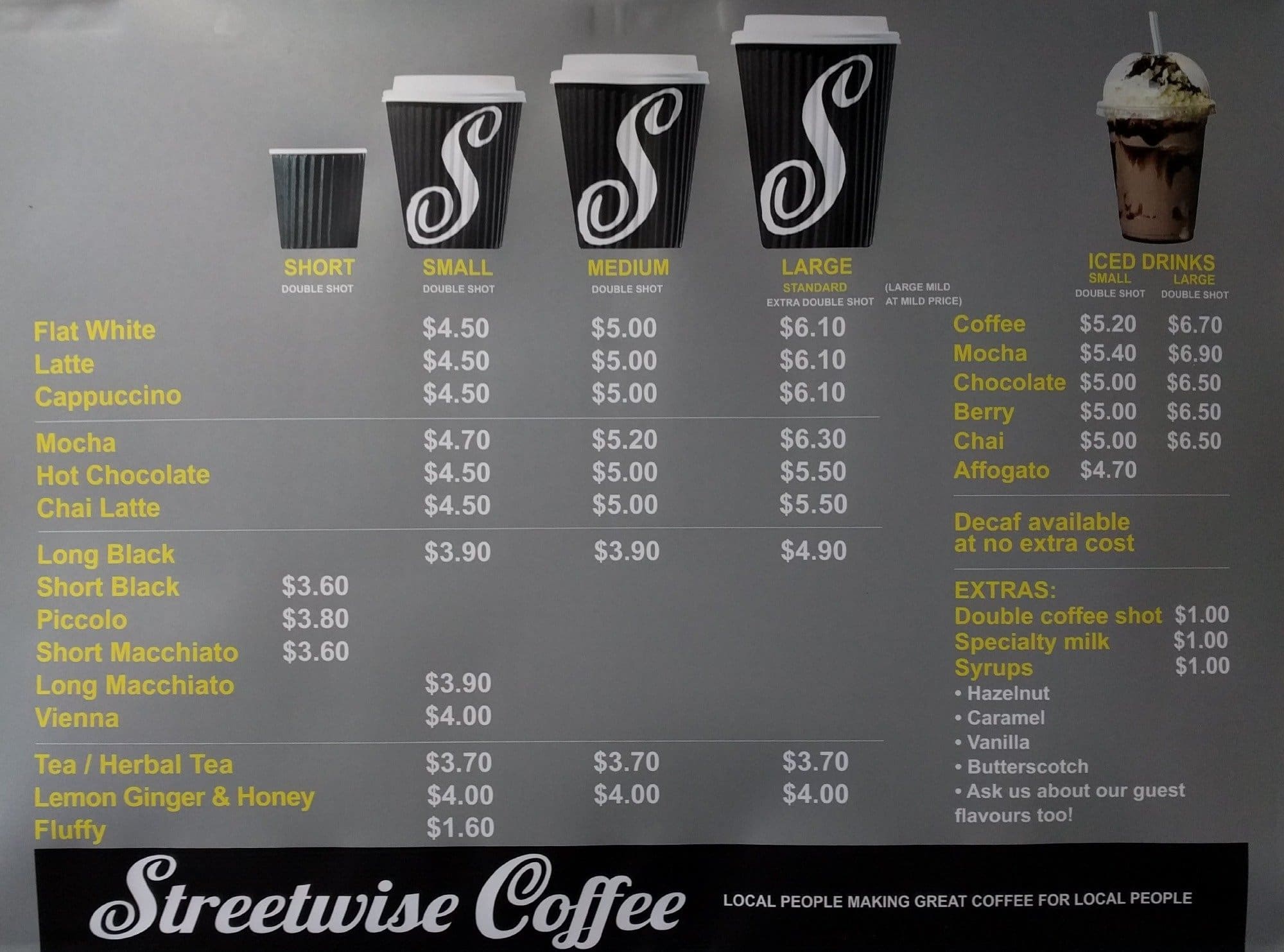 Menu at Streetwise Coffee Otaki South cafe, Otaki, 187 State Hwy 1