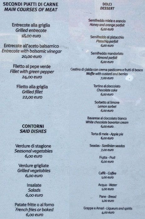 Menu di Il tirso 