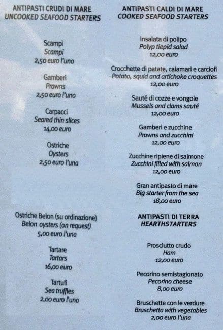 Menu di Il tirso 