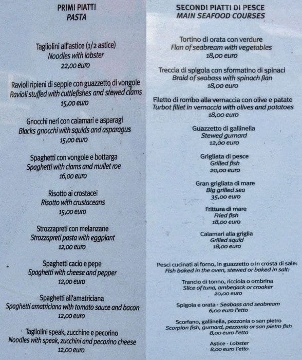 Menu di Il tirso 