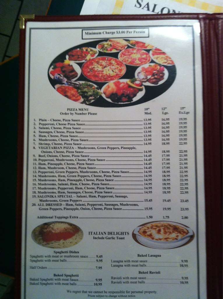 Salonika Inn Restaurant Menu, Menu for Salonika Inn Restaurant, 8th