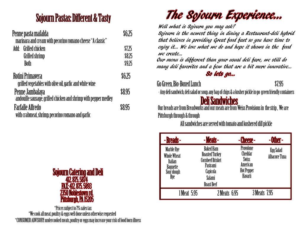 Sojourn Deli & Catering Menu Urbanspoon/Zomato