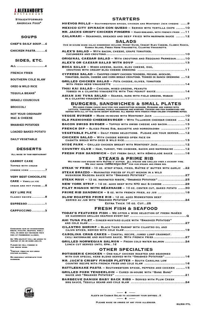 J Alexanders Menu Menu For J Alexanders Franklin Nashville
