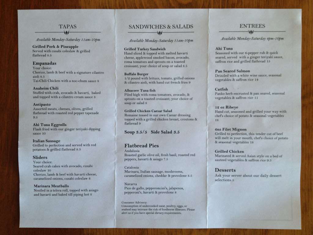 Excellence El Carmen Bar Menus