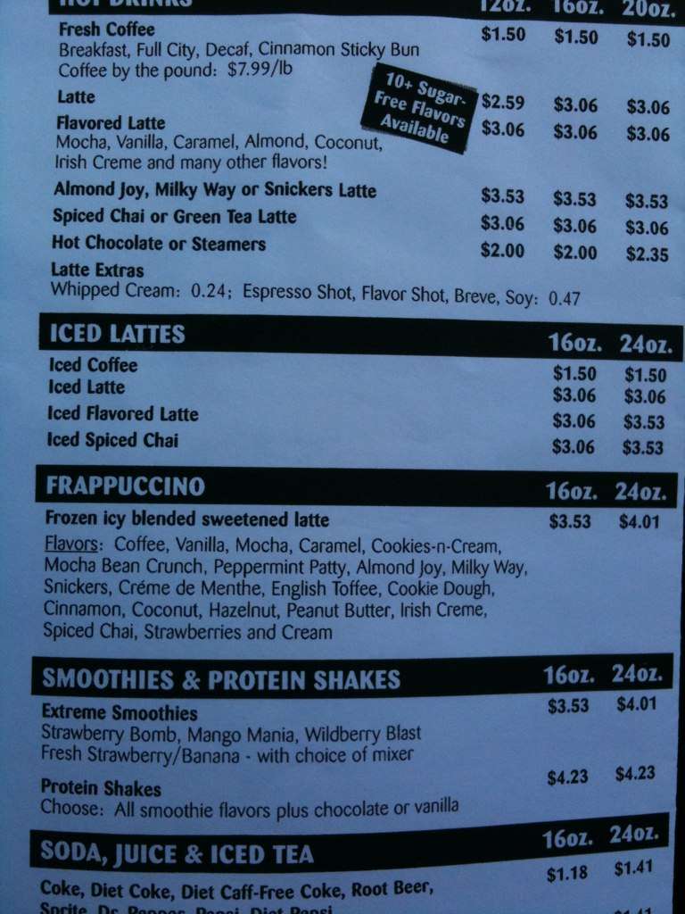 Menu at JT Java House restaurant, Lancaster