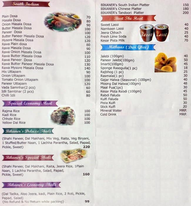 Bikaner's Menu, Menu for Bikaner's, Sector 72, Noida Zomato