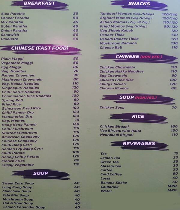 Menu of 7 Hills Cafe And Restro, Raipur, Dehradun