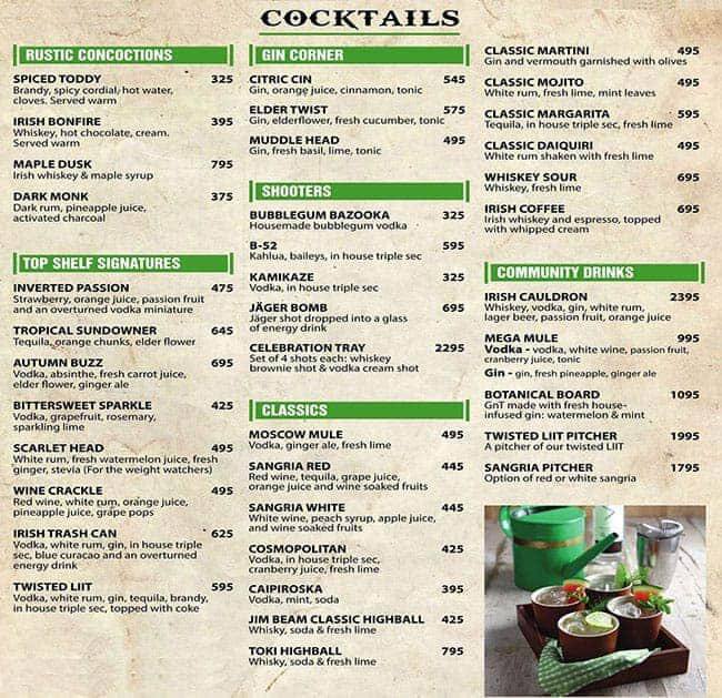 The Irish House, Andheri menu