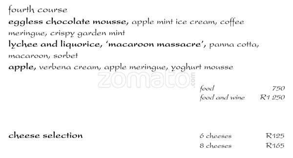 Saxon Menu Menu at Saxon Sunday Brunch restaurant, Sandton