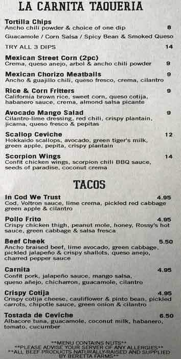 La Carnita Menu, Menu for La Carnita, Riverside, Toronto - Urbanspoon ...