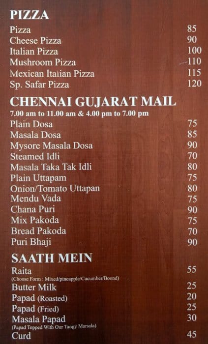 Hotel Safar & Restaurant menu