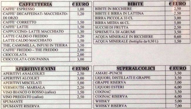 Menu di Bar Latteria TINO 