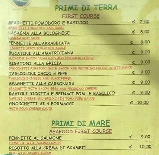 Menu di Tutti a prua 