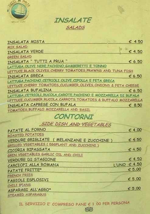 Menu di Tutti a prua 