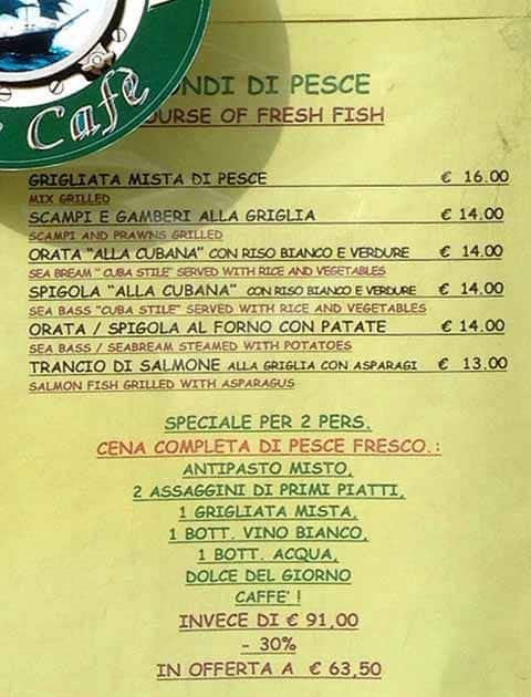 Menu di Tutti a prua 