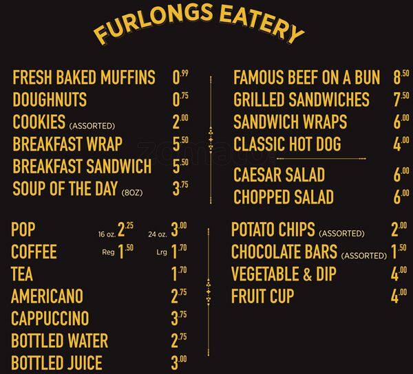 Furlongs Eatery Menu, Menu for Furlongs Eatery, HastingsSunrise