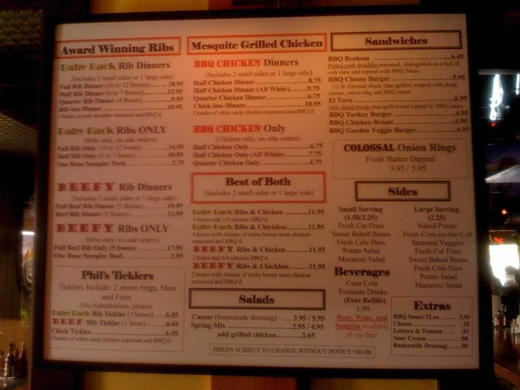 Phil’s BBQ Menu, Menu for Phil’s BBQ, Airport: SAN, San Diego ...