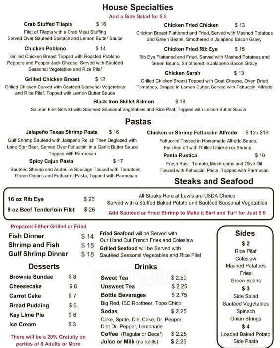 Menu at Lew's Patio & Grill - Floresville pub & bar, Floresville