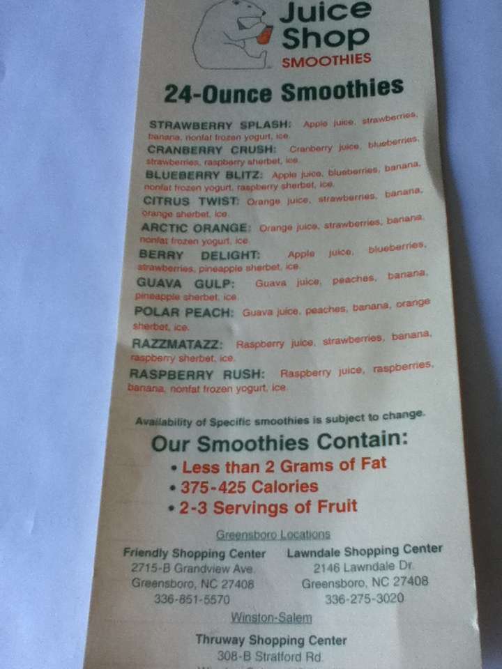 Juice Shop Incorporated Menu, Menu for Juice Shop Incorporated, Winston