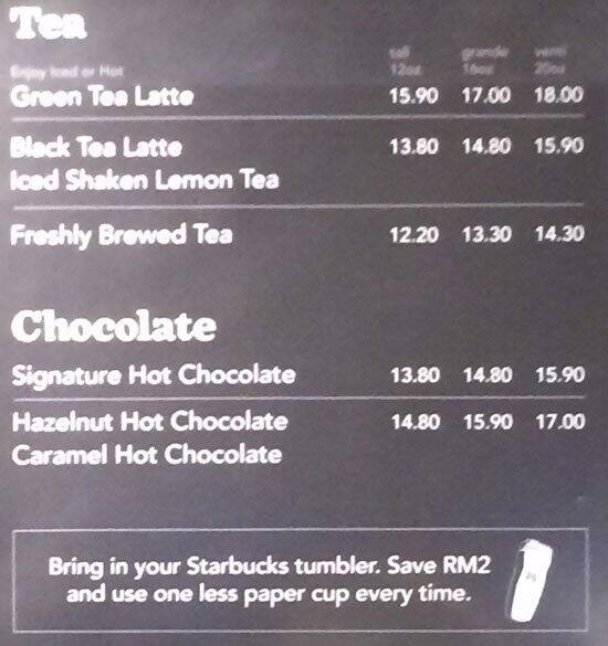 Starbucks Menu Menu For Starbucks Bangsar Baru Kuala Lumpur