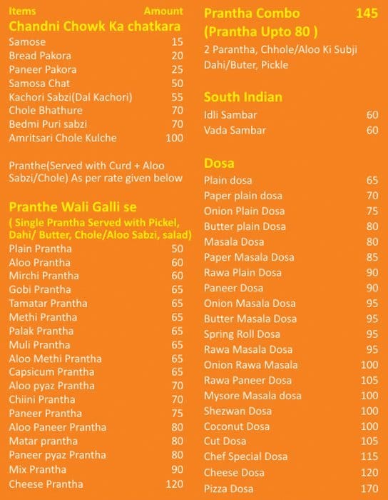 The Chandni Chowk Restaurant Menu Zomato