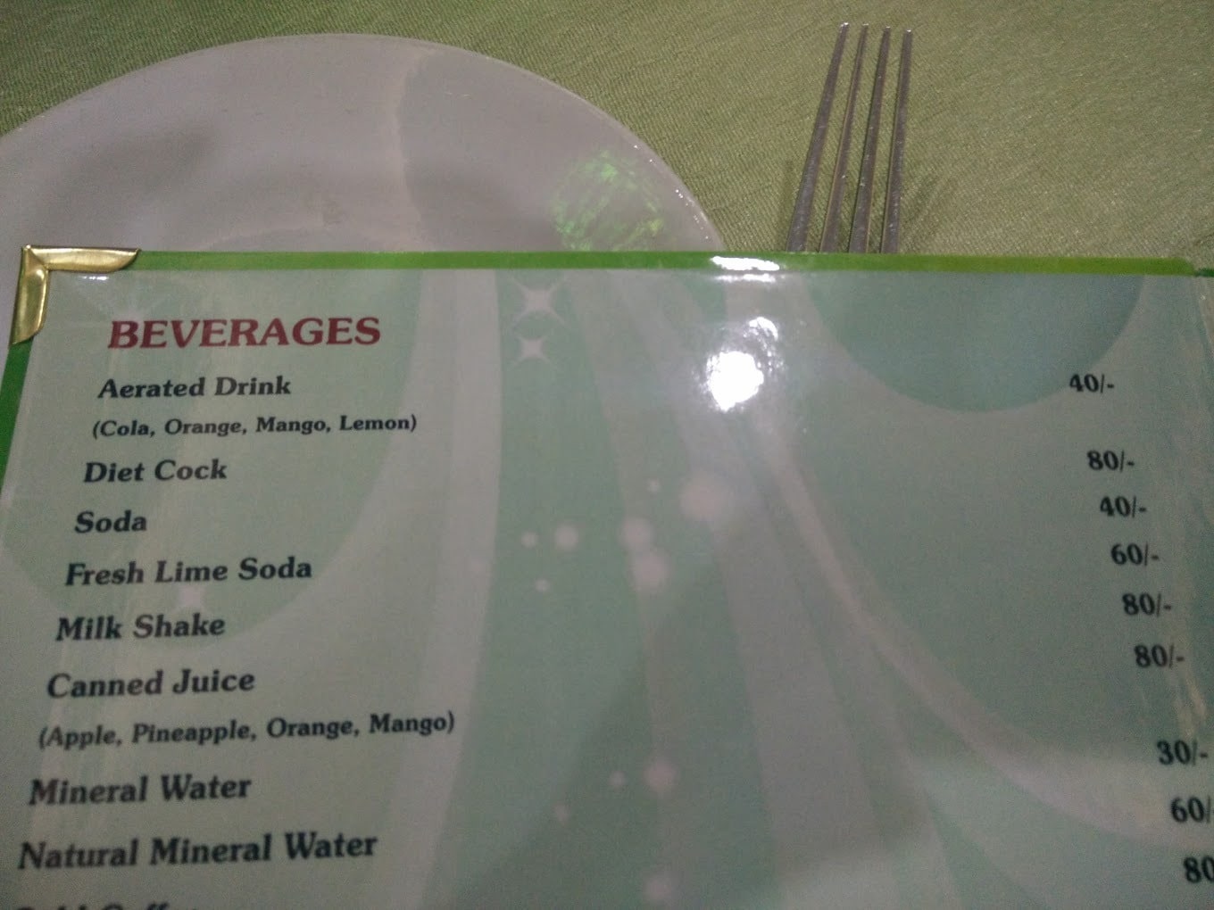 Menu of Green Leaf Restaurant, Tajganj, Agra