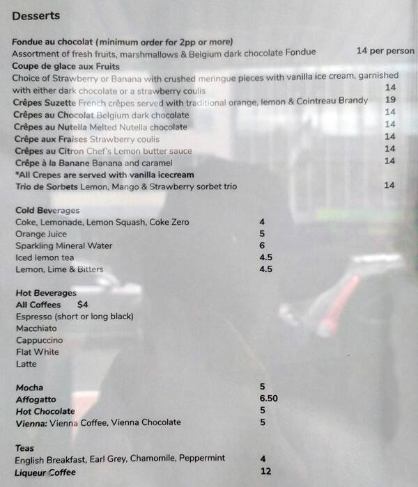 Menu at Cj's French & Fondue Restaurant, Neutral Bay