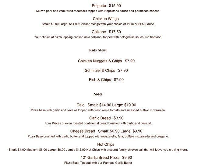 Menu at sugo pizzeria dulwich