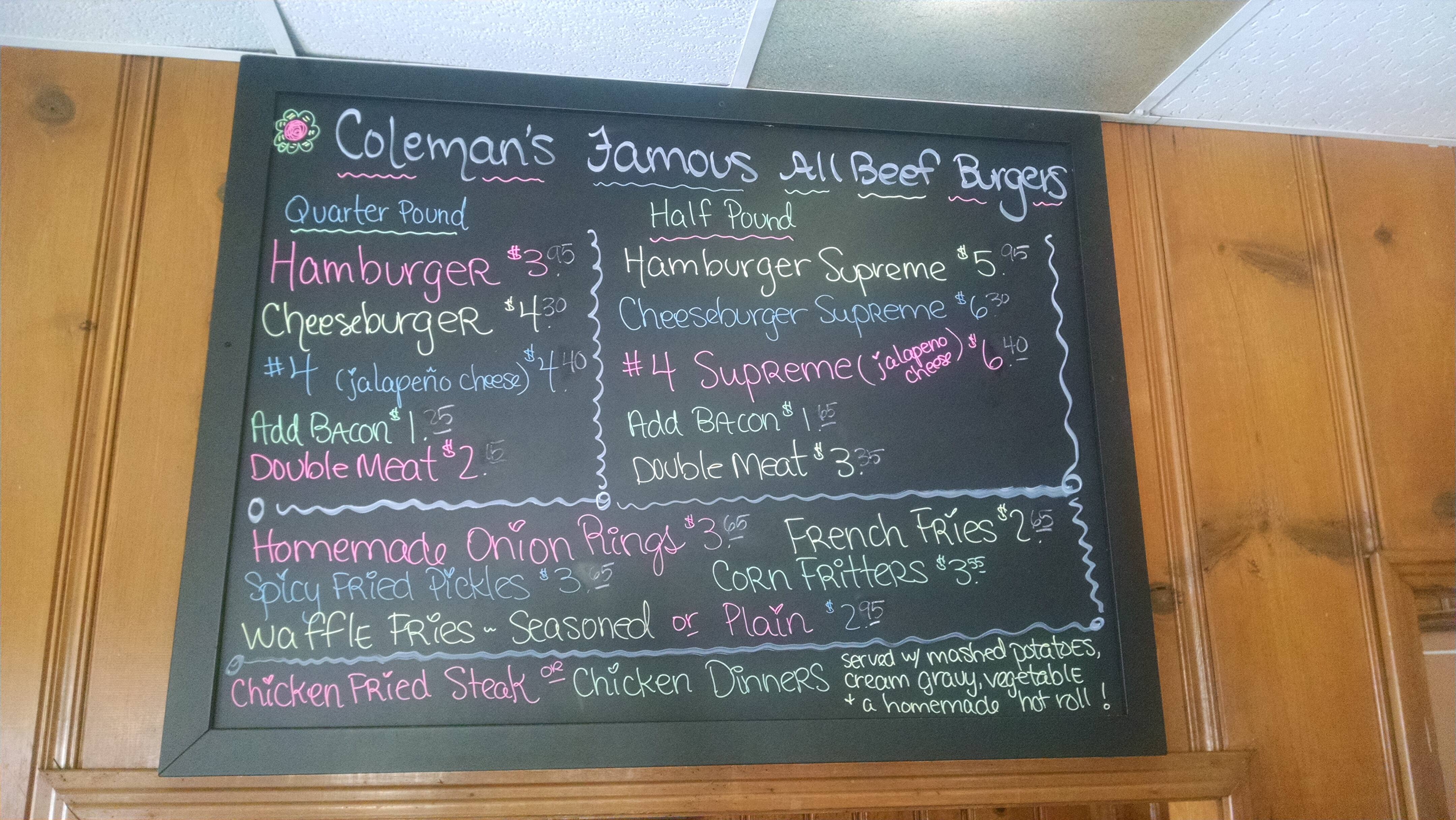 Menu at Coleman's Bakery, Okmulgee