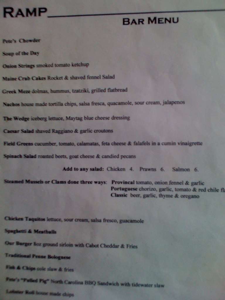 The Ramp Menu, Menu for The Ramp, Kennebunkport, Portland Urbanspoon