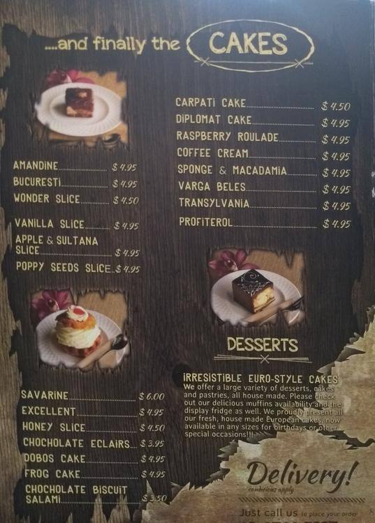 Menu at Cafe Transylvania, Hallam