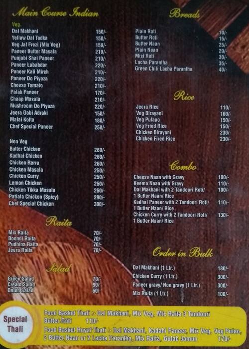 Menu at Food Basket, Zirakpur