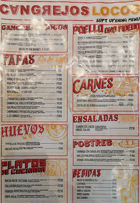 Cangrejos Locos Menu Menu For Cangrejos Locos Alabang Muntinlupa City