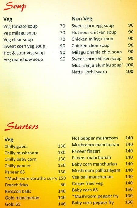 sms hotel - cross cut rd gandhipuram menu